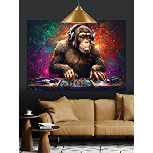 Dj Maymun Kulaklık Dekoratif Kanvas - Mdf Ahşap Tablo 35x50 cm