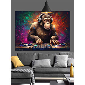 Dj Maymun Kulaklık Dekoratif Kanvas - Mdf Ahşap Tablo 35x50 cm