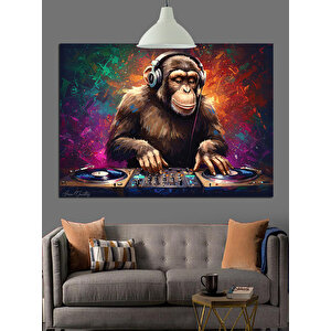 Dj Maymun Kulaklık Dekoratif Kanvas - Mdf Ahşap Tablo 70x100 cm