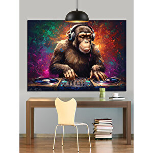 Dj Maymun Kulaklık Dekoratif Kanvas - Mdf Ahşap Tablo