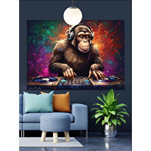 Dj Maymun Kulaklık Dekoratif Kanvas - Mdf Ahşap Tablo