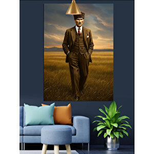 Tarlada Yürüyen Mustafa Kemal Atatürk Dekoratif Kanvas - Mdf Ahşap Tablo