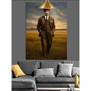 Tarlada Yürüyen Mustafa Kemal Atatürk Dekoratif Kanvas - Mdf Ahşap Tablo 25x35 cm
