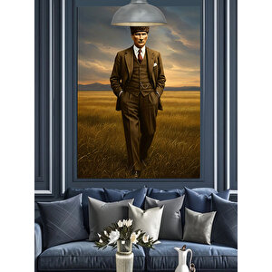 Tarlada Yürüyen Mustafa Kemal Atatürk Dekoratif Kanvas - Mdf Ahşap Tablo 25x35 cm