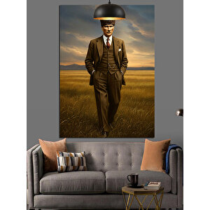 Tarlada Yürüyen Mustafa Kemal Atatürk Dekoratif Kanvas - Mdf Ahşap Tablo 25x35 cm