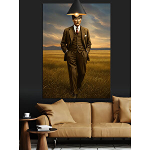 Tarlada Yürüyen Mustafa Kemal Atatürk Dekoratif Kanvas - Mdf Ahşap Tablo