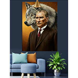 Kurt Ve Mustafa Kemal Atatürk Portresi Dekoratif Kanvas - Mdf Ahşap Tablo 70x100 cm