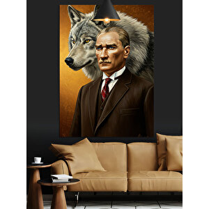 Kurt Ve Mustafa Kemal Atatürk Portresi Dekoratif Kanvas - Mdf Ahşap Tablo 70x100 cm