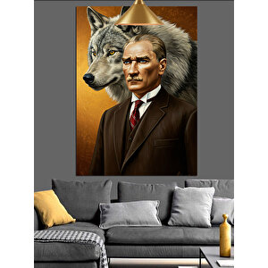 Kurt Ve Mustafa Kemal Atatürk Portresi Dekoratif Kanvas - Mdf Ahşap Tablo