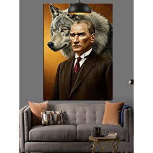 Kurt Ve Mustafa Kemal Atatürk Portresi Dekoratif Kanvas - Mdf Ahşap Tablo 35x50 cm