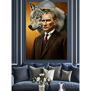 Kurt Ve Mustafa Kemal Atatürk Portresi Dekoratif Kanvas - Mdf Ahşap Tablo