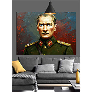 Askeri Üniformalı Atatürk Portresi Dekoratif Kanvas - Mdf Ahşap Tablo 70x100 cm