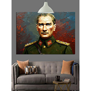 Askeri Üniformalı Atatürk Portresi Dekoratif Kanvas - Mdf Ahşap Tablo 70x100 cm