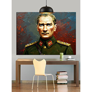 Askeri Üniformalı Atatürk Portresi Dekoratif Kanvas - Mdf Ahşap Tablo