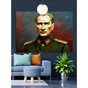 Askeri Üniformalı Atatürk Portresi Dekoratif Kanvas - Mdf Ahşap Tablo