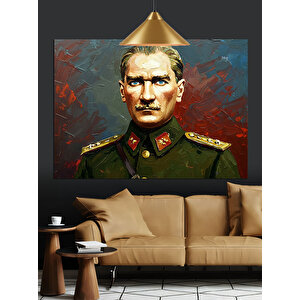 Askeri Üniformalı Atatürk Portresi Dekoratif Kanvas - Mdf Ahşap Tablo 50x70 cm