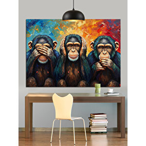 Üç Maymun Figürü Resmi Dekoratif Kanvas - Mdf Ahşap Tablo 50x70 cm