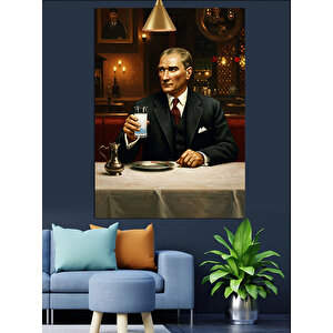 Masada Oturan Atatürk Dekoratif Kanvas - Mdf Ahşap Tablo 70x100 cm