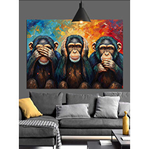 Üç Maymun Figürü Resmi Dekoratif Kanvas - Mdf Ahşap Tablo 70x100 cm