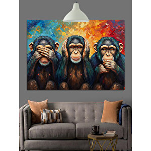 Üç Maymun Figürü Resmi Dekoratif Kanvas - Mdf Ahşap Tablo 70x100 cm