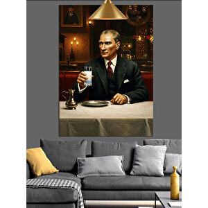 Masada Oturan Atatürk Dekoratif Kanvas - Mdf Ahşap Tablo 70x100 cm