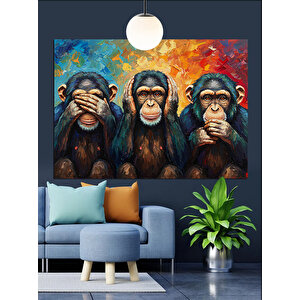 Üç Maymun Figürü Resmi Dekoratif Kanvas - Mdf Ahşap Tablo