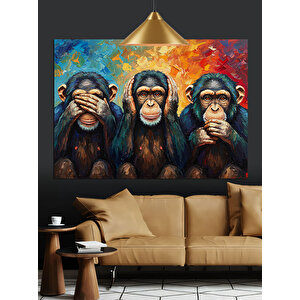 Üç Maymun Figürü Resmi Dekoratif Kanvas - Mdf Ahşap Tablo