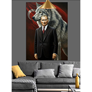 Kurt Ve Mustafa Kemal Atatürk Dekoratif Kanvas - Mdf Ahşap Tablo