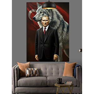 Kurt Ve Mustafa Kemal Atatürk Dekoratif Kanvas - Mdf Ahşap Tablo 70x100 cm