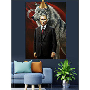 Kurt Ve Mustafa Kemal Atatürk Dekoratif Kanvas - Mdf Ahşap Tablo 70x100 cm