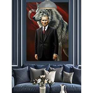 Kurt Ve Mustafa Kemal Atatürk Dekoratif Kanvas - Mdf Ahşap Tablo 70x100 cm