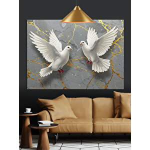 Mermer Üzerinde Beyaz Güvercinler Dekoratif Kanvas - Mdf Ahşap Tablo 70x100 cm