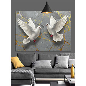 Mermer Üzerinde Beyaz Güvercinler Dekoratif Kanvas - Mdf Ahşap Tablo 70x100 cm