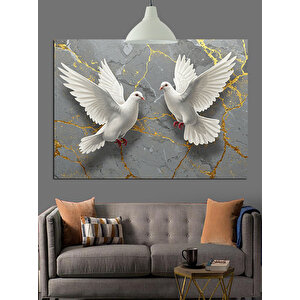 Mermer Üzerinde Beyaz Güvercinler Dekoratif Kanvas - Mdf Ahşap Tablo 70x100 cm