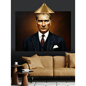 Koyu Fonlu Atatürk Portresi Dekoratif Kanvas - Mdf Ahşap Tablo 70x100 cm