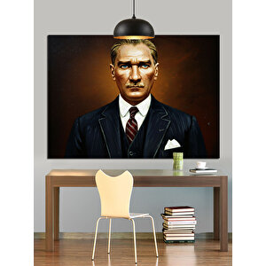 Koyu Fonlu Atatürk Portresi Dekoratif Kanvas - Mdf Ahşap Tablo