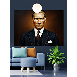 Koyu Fonlu Atatürk Portresi Dekoratif Kanvas - Mdf Ahşap Tablo