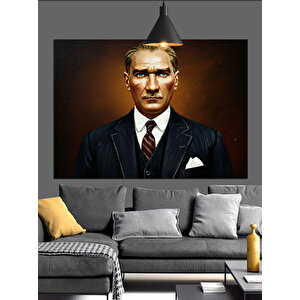 Koyu Fonlu Atatürk Portresi Dekoratif Kanvas - Mdf Ahşap Tablo 70x100 cm
