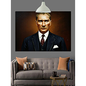Koyu Fonlu Atatürk Portresi Dekoratif Kanvas - Mdf Ahşap Tablo 70x100 cm