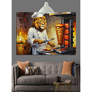Döner Yapan Aslan Dekoratif Kanvas - Mdf Ahşap Tablo 70x100 cm