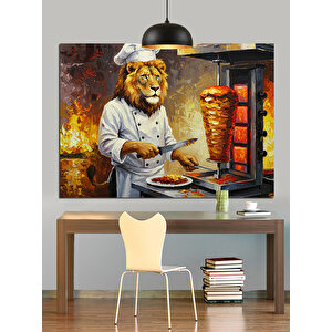 Döner Yapan Aslan Dekoratif Kanvas - Mdf Ahşap Tablo 70x100 cm