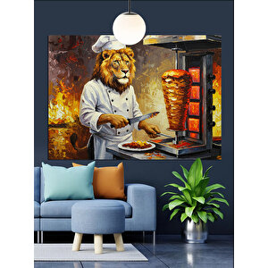 Döner Yapan Aslan Dekoratif Kanvas - Mdf Ahşap Tablo 70x100 cm