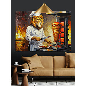 Döner Yapan Aslan Dekoratif Kanvas - Mdf Ahşap Tablo