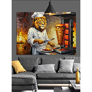 Döner Yapan Aslan Dekoratif Kanvas - Mdf Ahşap Tablo