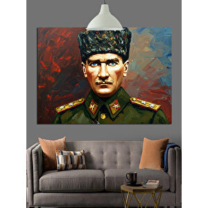 Asker Üniformalı Atatürk Dekoratif Kanvas - Mdf Ahşap Tablo 70x100 cm