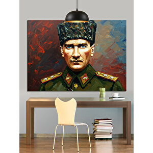 Asker Üniformalı Atatürk Dekoratif Kanvas - Mdf Ahşap Tablo 70x100 cm