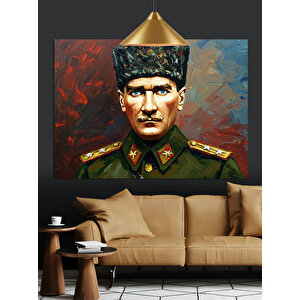 Asker Üniformalı Atatürk Dekoratif Kanvas - Mdf Ahşap Tablo