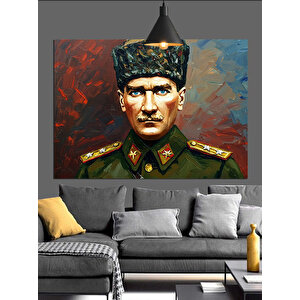 Asker Üniformalı Atatürk Dekoratif Kanvas - Mdf Ahşap Tablo