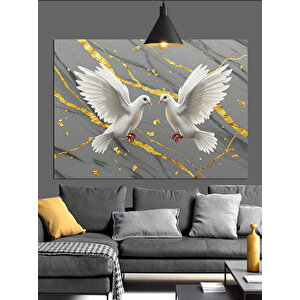 Altın Fondaki Güvercinler Dekoratif Kanvas - Mdf Ahşap Tablo 50x70 cm