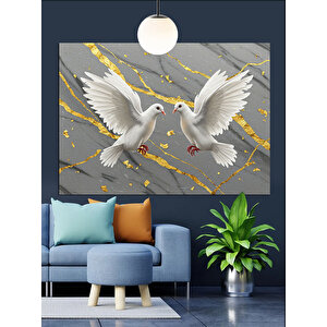 Altın Fondaki Güvercinler Dekoratif Kanvas - Mdf Ahşap Tablo 70x100 cm
